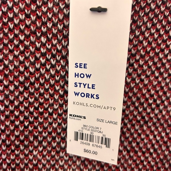 NEW with TAGS Women’s Apt.9 Long Sleeve Size L cardigan sweater Black/Red//White - Picture 4 of 8